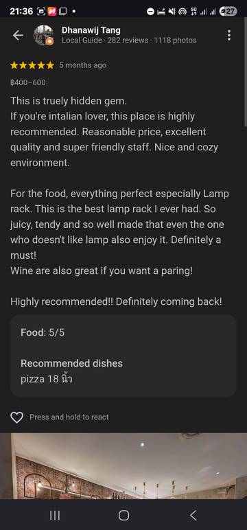 Google Review — Dhanawij Tang — Vincere La Pizza