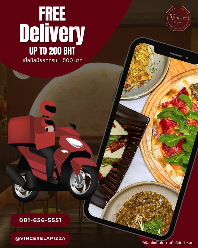 โปรฟรีค่าส่ง และลด 15% รีวิว Google — Vincere La Pizza ลาดพร้าว